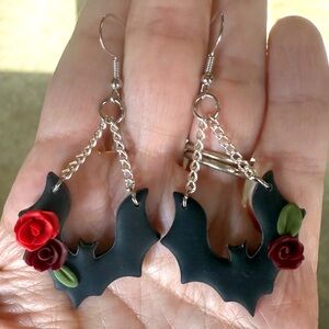 Handmade floral bat earrings